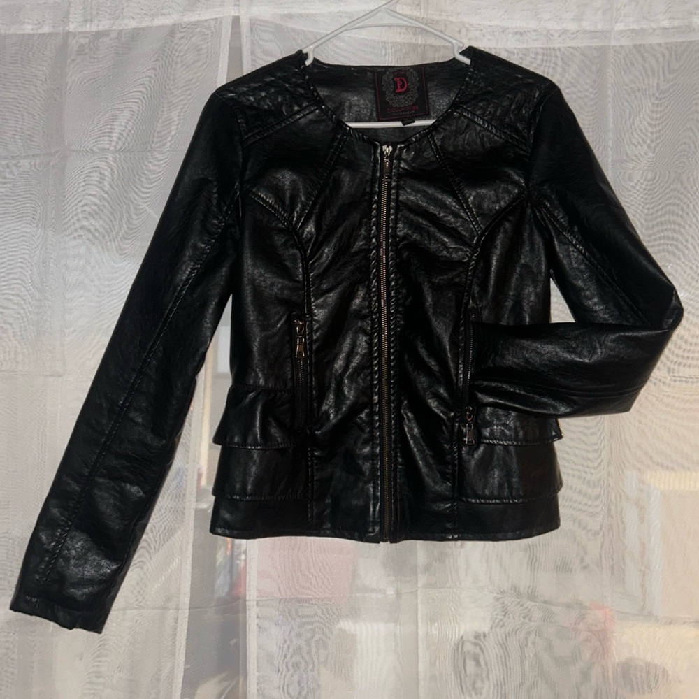 S - Faux Leather Jacket - Peplum Hip Accent